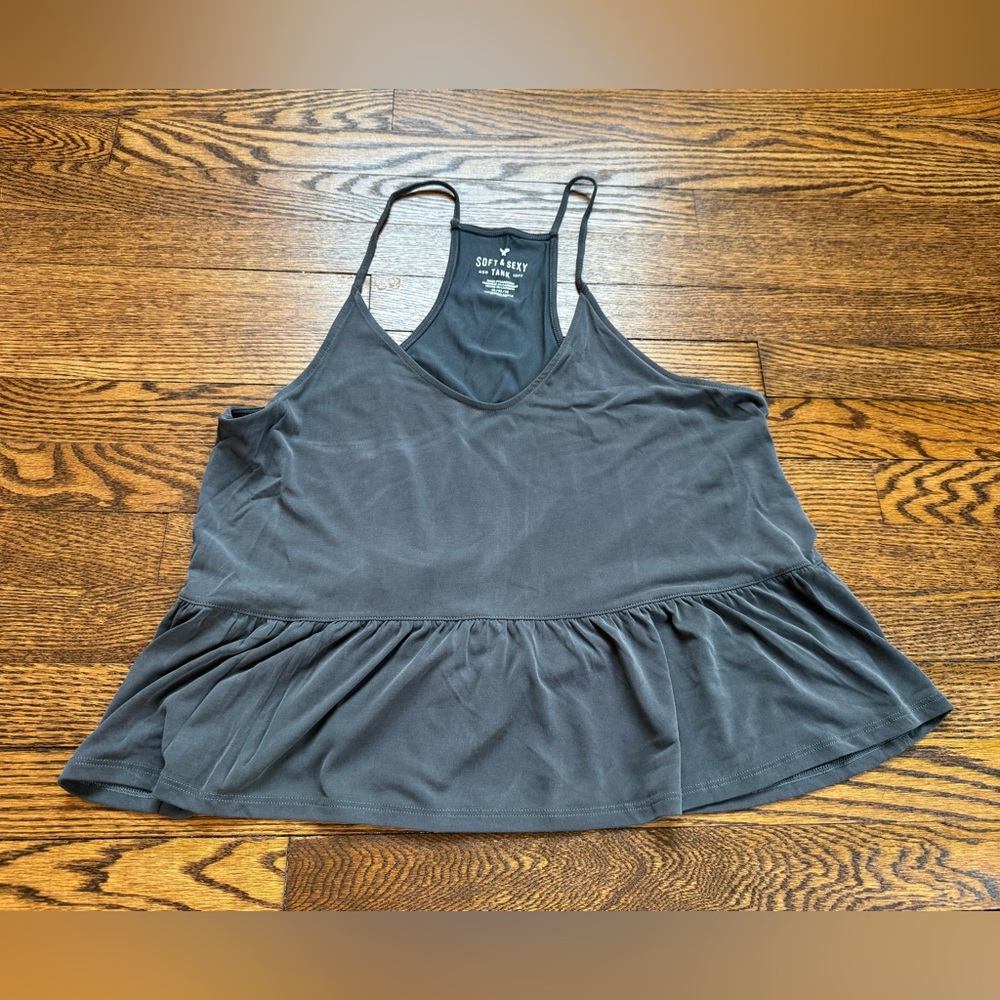 American Eagle Soft & Sexy Racerback Peplum Tank Top Gray Medium